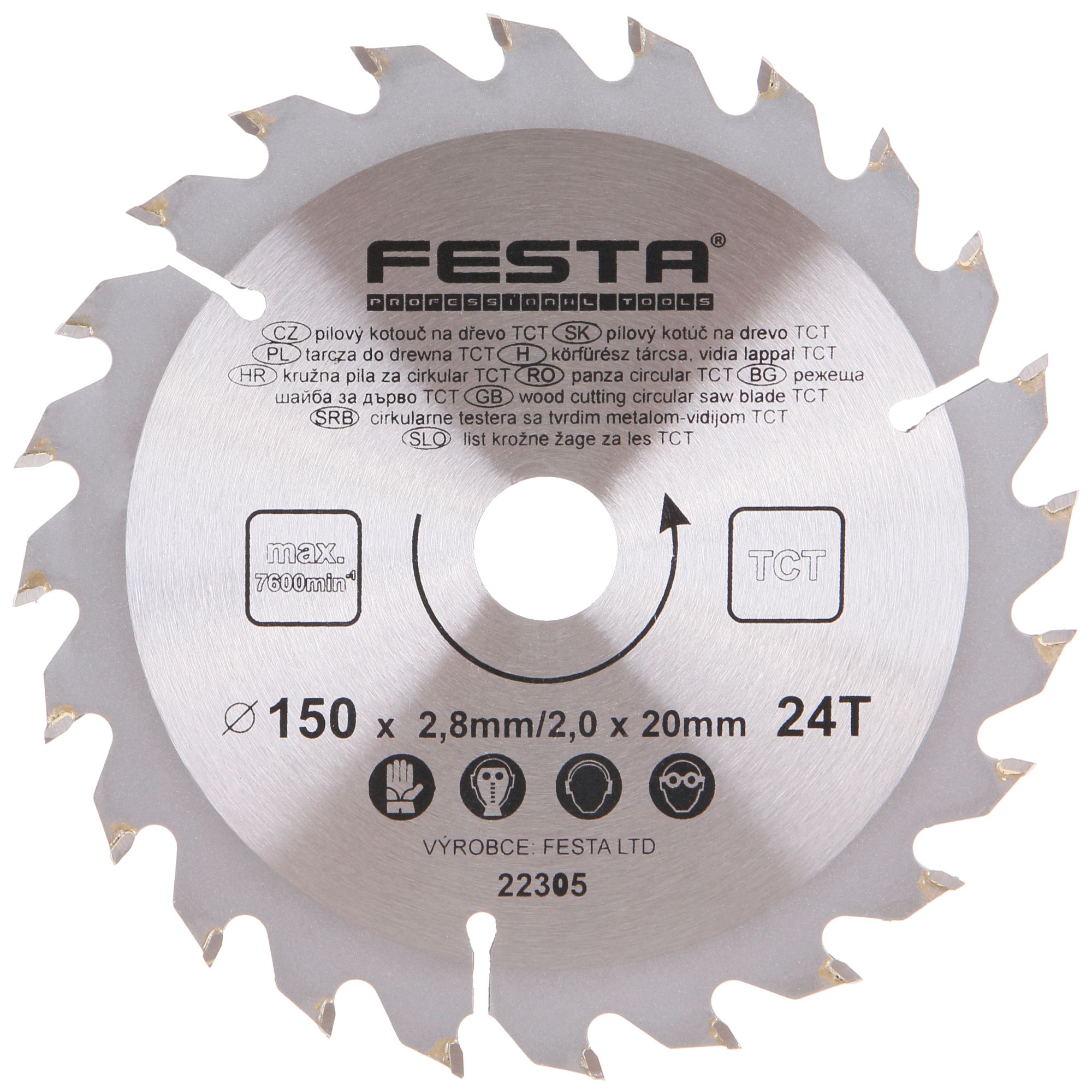 Pilový kotouč na dřevo TCT, 150mm, 24 z, 20mm, 2,8mm, FESTA