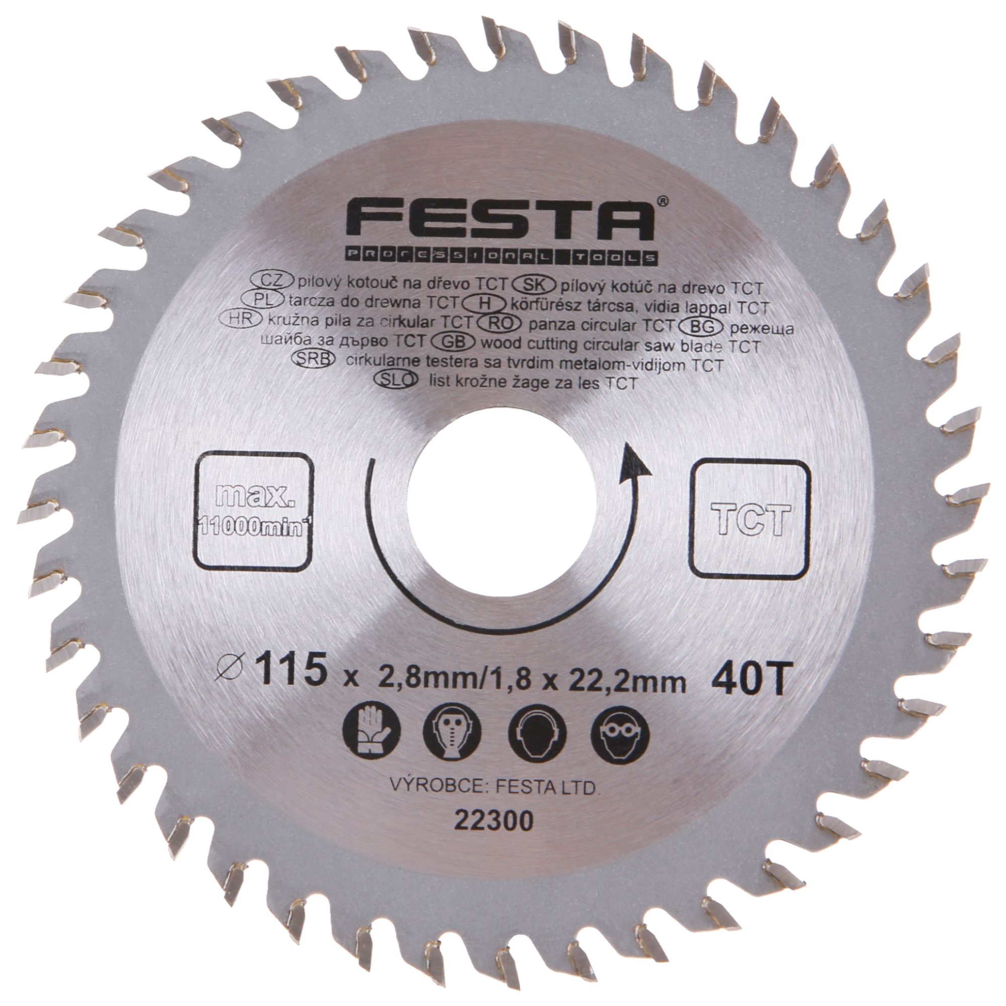 Kotouč pilový, na dřevo, 115mm, 40 zubů, 22,2mm, 2,8mm, TCT, FESTA FESTA 22300 0.154 Kg ŽELEZÁŽŘSTVÍ Sklad4 KB- 22300