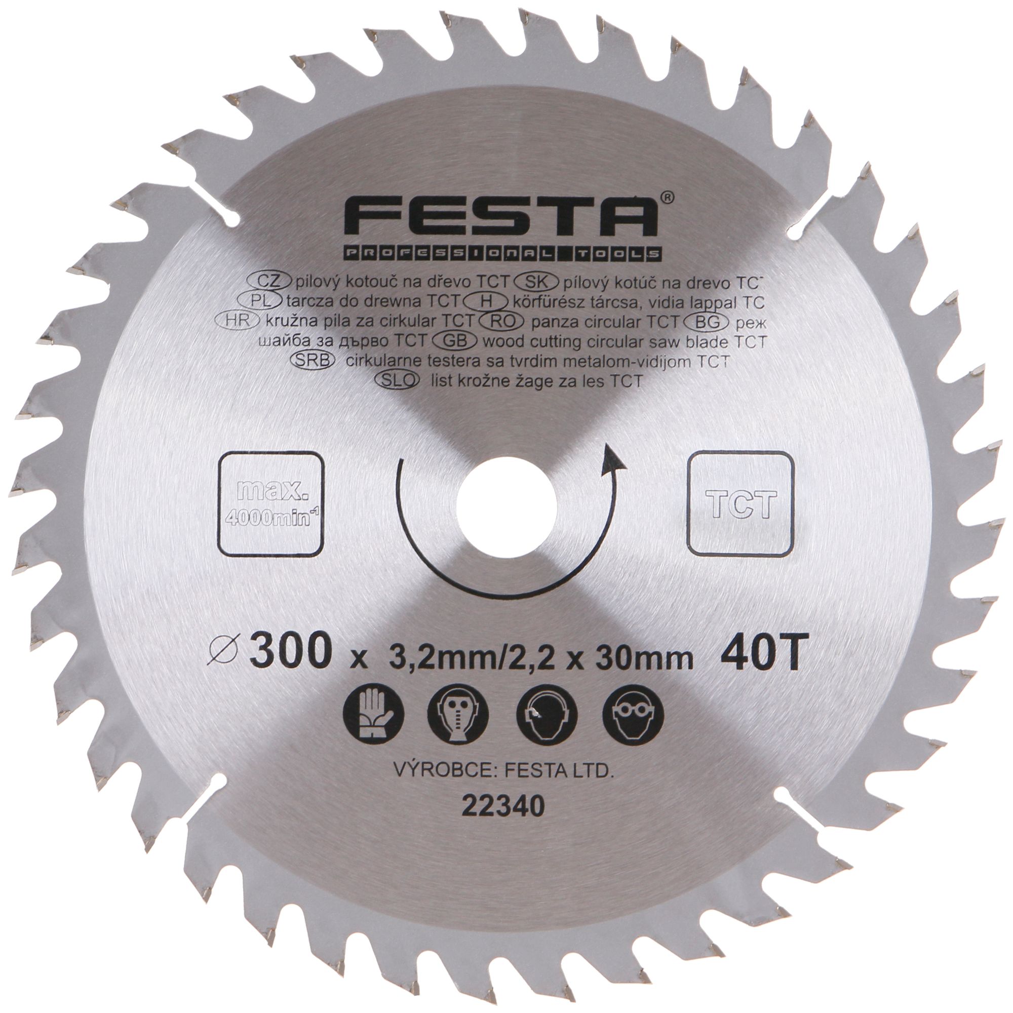FESTA 22340 Kotouč pilový, na dřevo, 300mm, 40 zubů, 30/20mm, 3,2mm, TCT