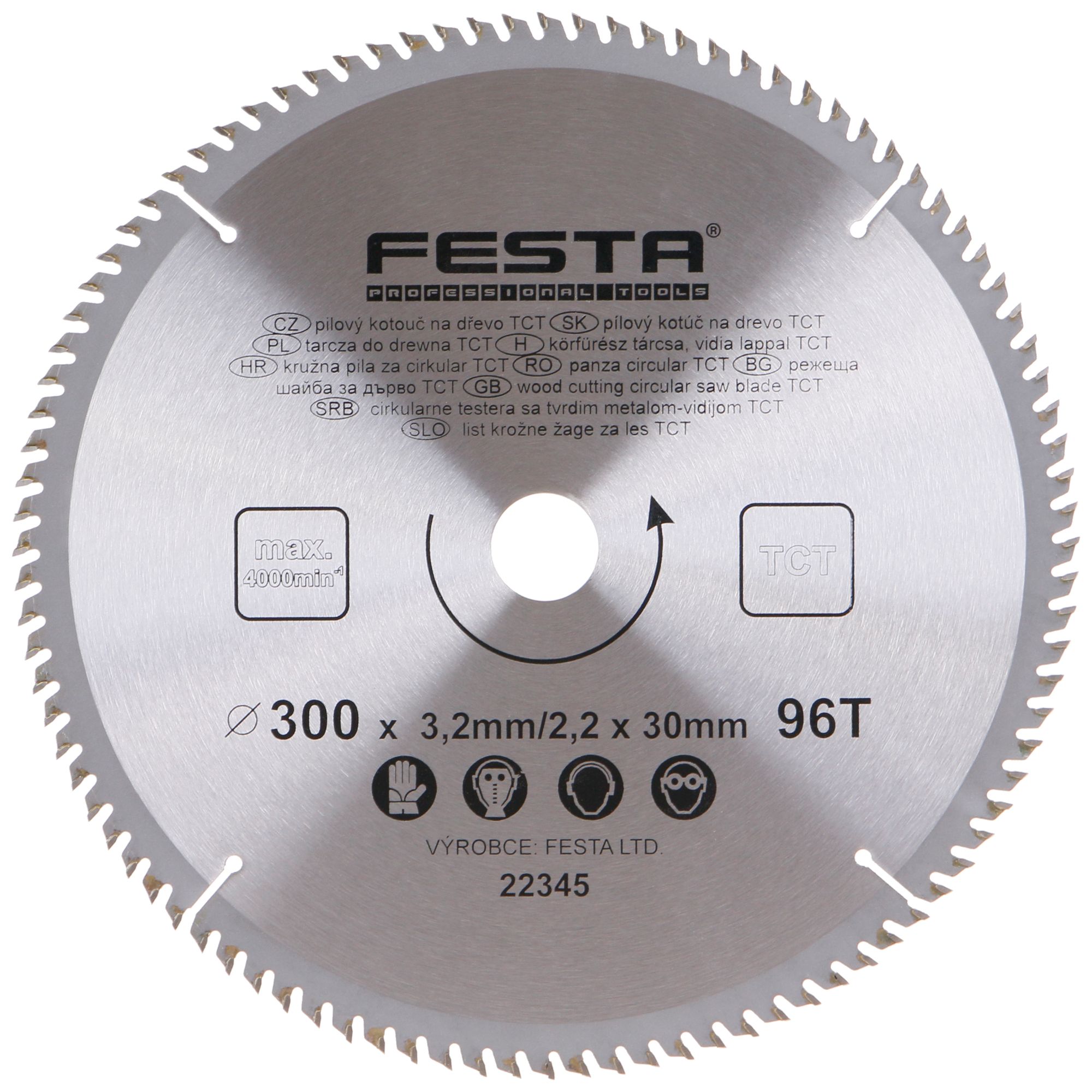 FESTA 22345 Kotouč pilový, na dřevo, 300mm, 96 zubů, 30/20mm, 3,2mm, TCT