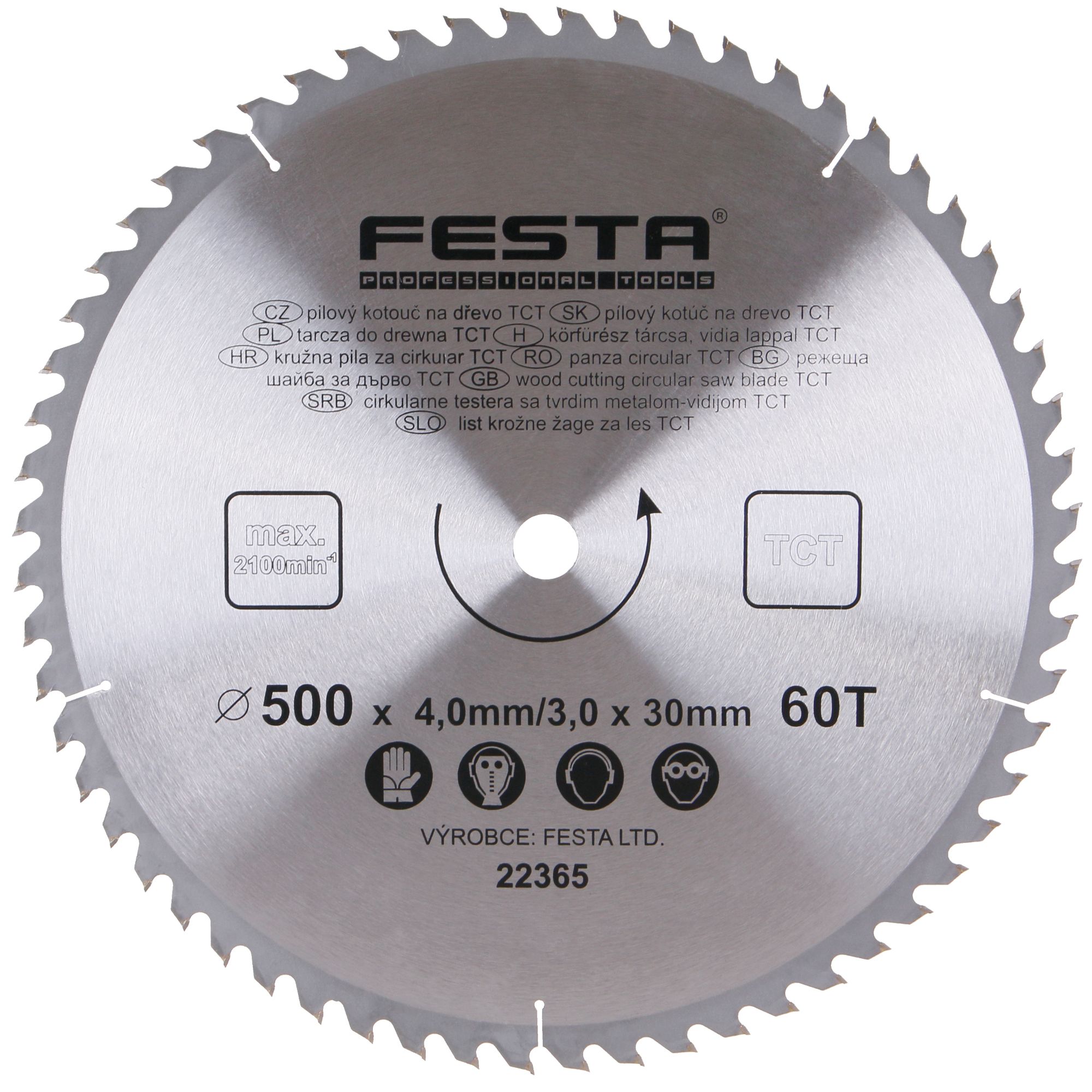 FESTA 22365 Kotouč pilový, na dřevo, 500mm, 60 zubů, 30mm, 4,0mm, TCT
