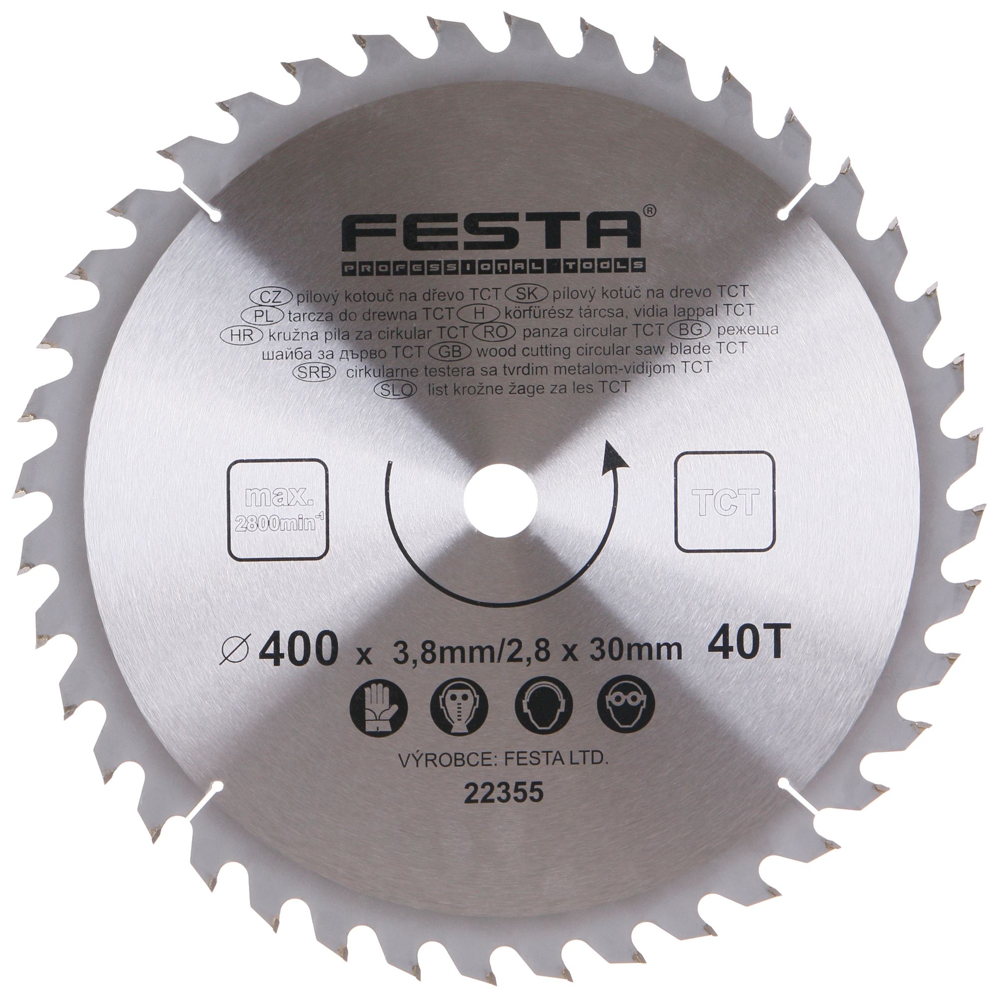 FESTA 22355 Kotouč pilový, na dřevo, 400mm, 40 zubů, 30mm, 3,8mm, TCT