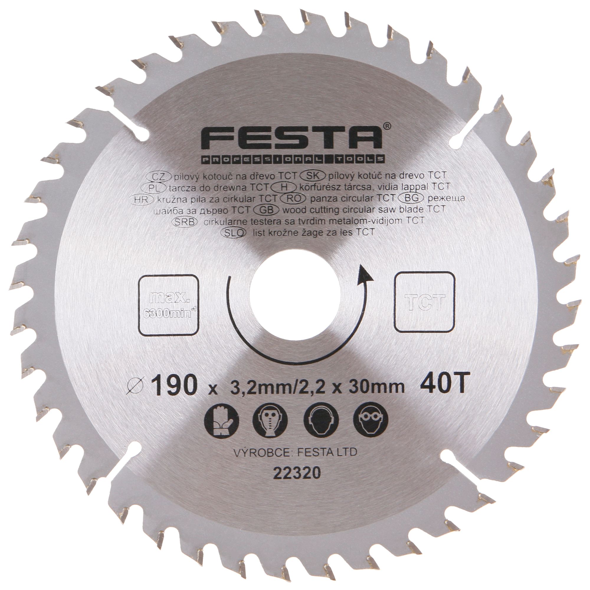 FESTA 22320 Kotouč pilový, na dřevo, 190mm, 40 zubů, 30/20mm, 3,2mm, TCT