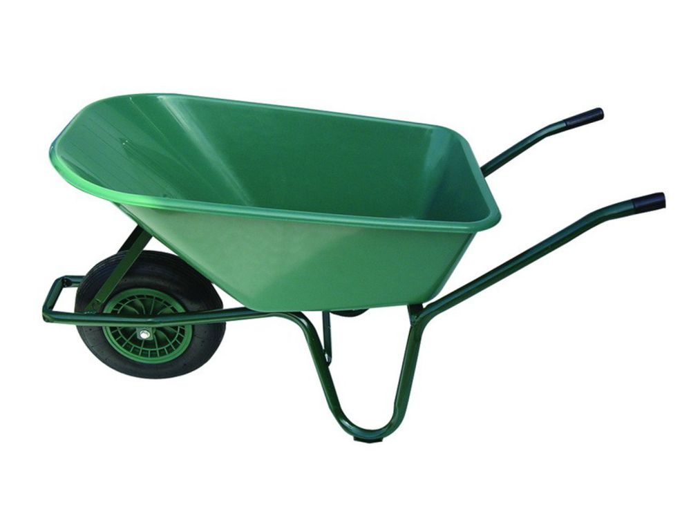 Kolečko zahradní 100L, 80kg, plastová korba - zelená, nafukovací kolo, LIVEX
