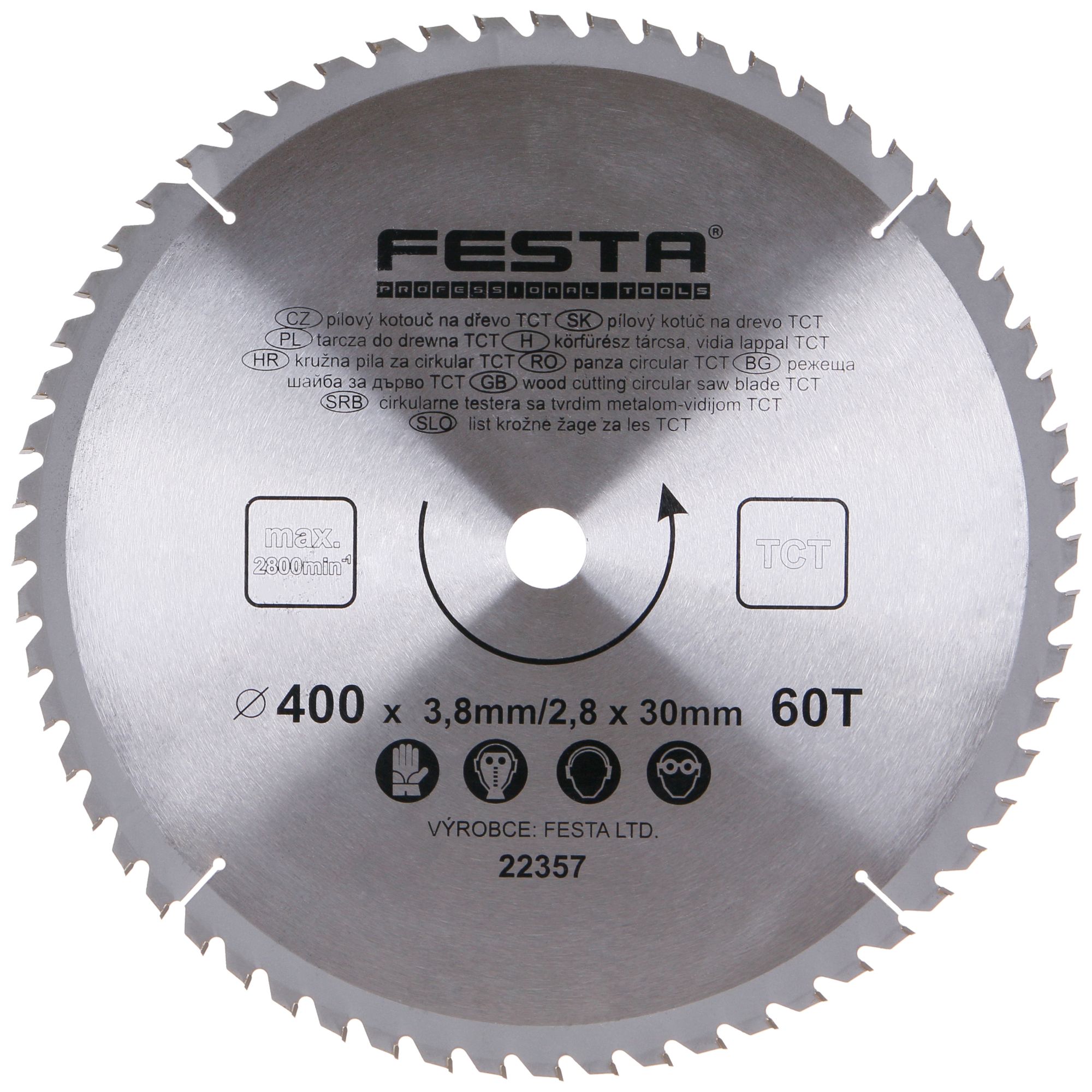 FESTA 22357 Kotouč pilový, na dřevo, 400mm, 60 zubů, 30mm, 3,5mm, TCT