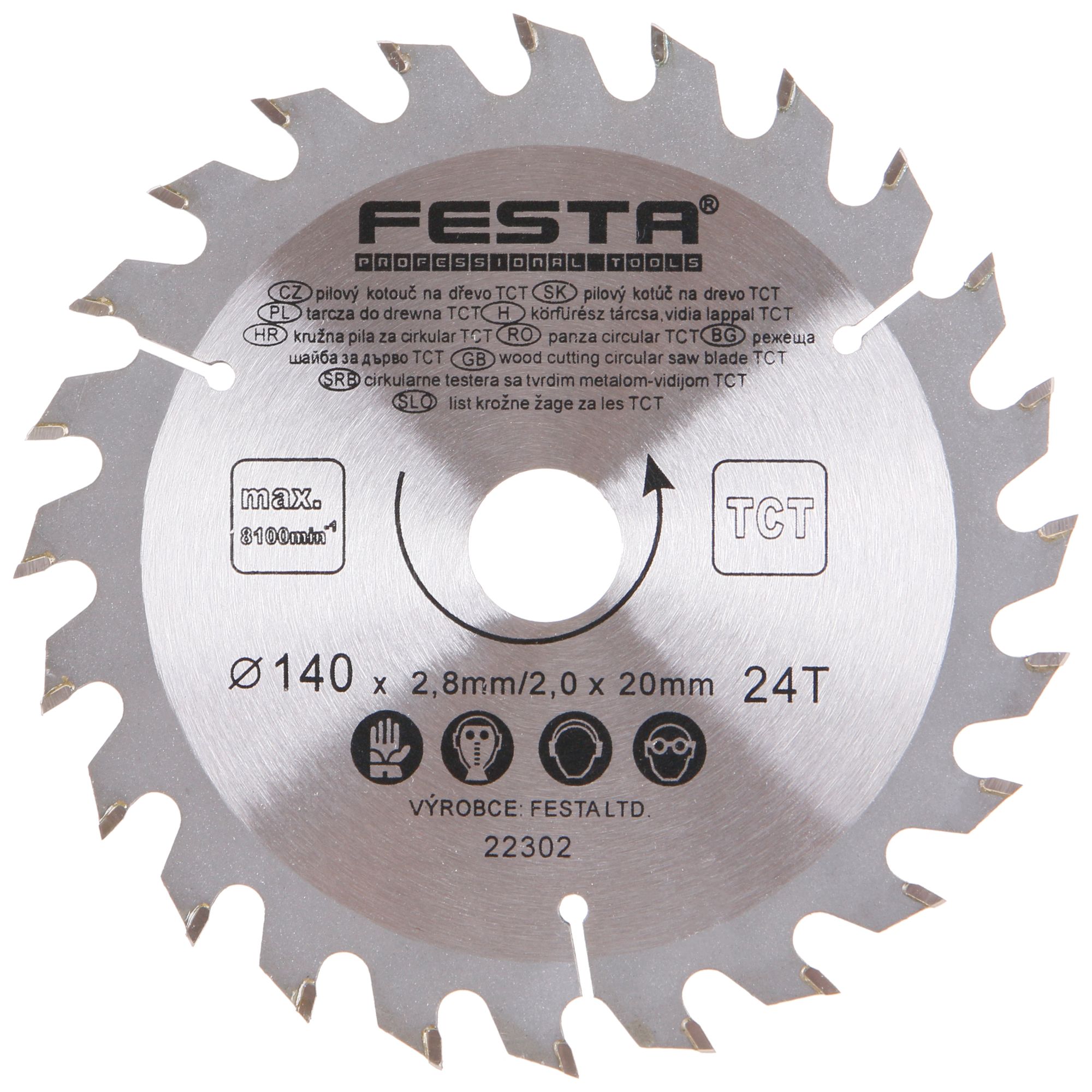 FESTA 22302 Kotouč pilový, na dřevo, 140mm, 24 zubů, 20/16mm, 2,8mm, TCT
