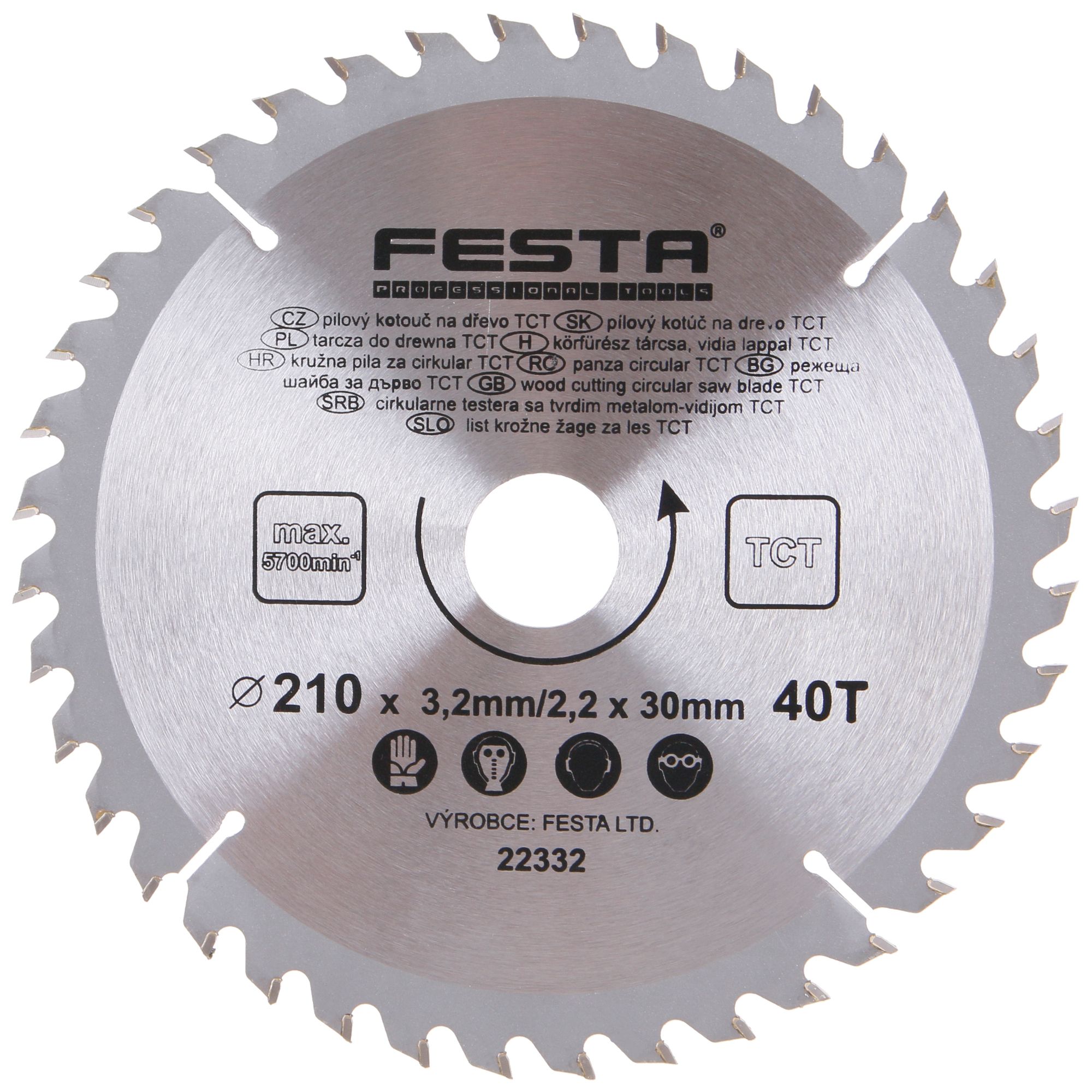 FESTA 22332 Kotouč pilový, na dřevo, 210mm, 40 zubů, 30/20mm, 3,2mm, TCT