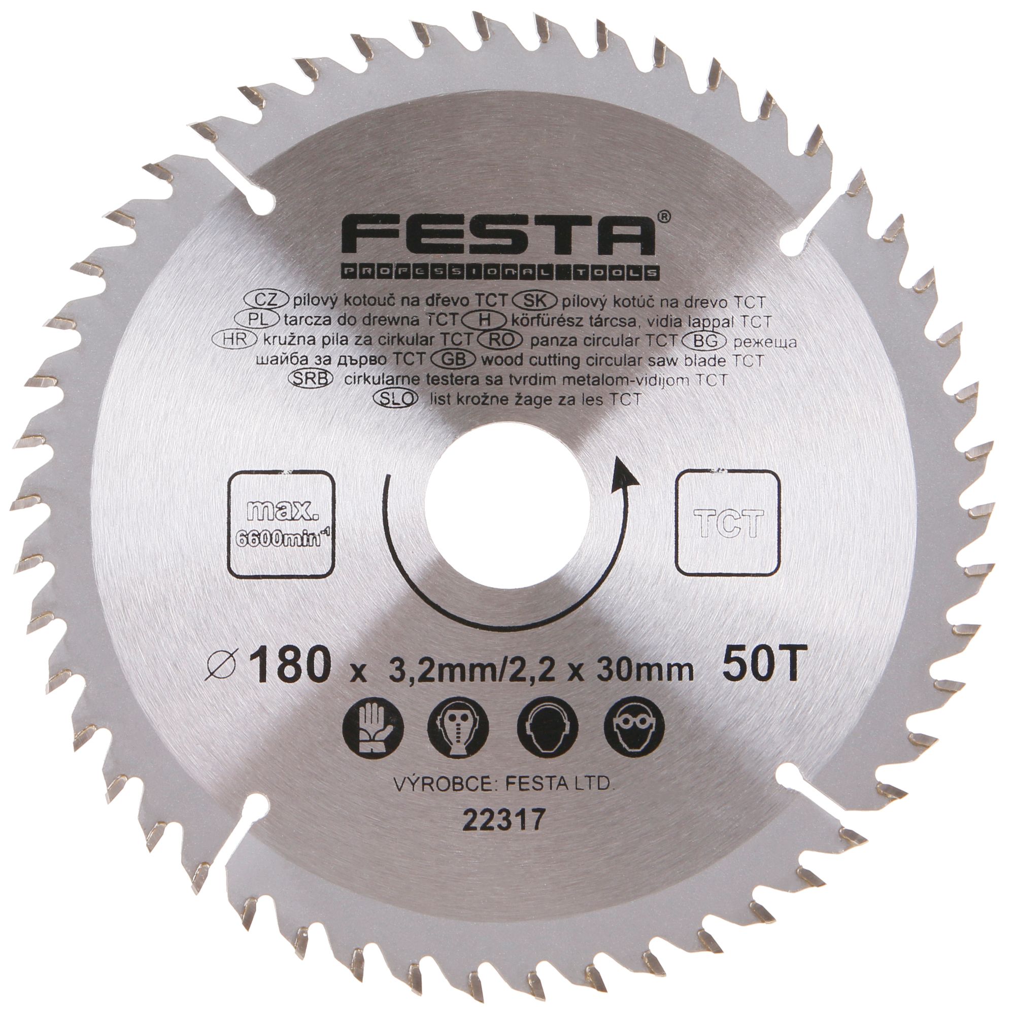 FESTA 22317 Kotouč pilový, na dřevo, 180mm, 50 zubů, 30/20mm, 3,2mm, TCT