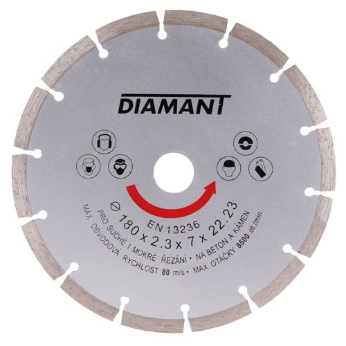 Kotou diamantov, segmentov, 180mm, 22,2mm