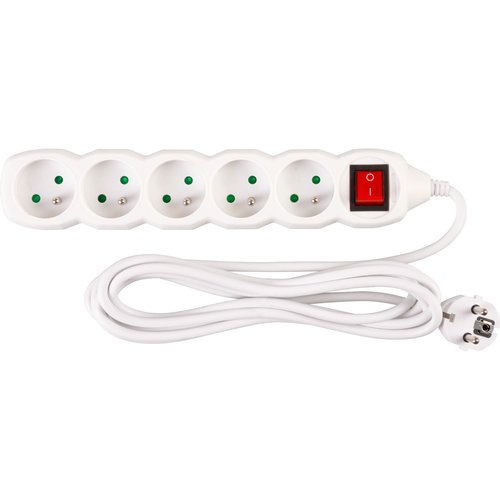 Prodluovac kabel s vypnaem, 3m, 5 zsuvek, 31 mm2, bl, STREND PRO
