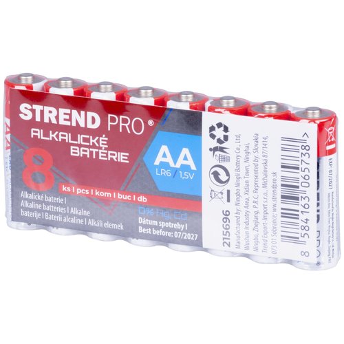 Baterie alkalick, AA (LR6), 1,5V, sada  8ks, STREND PRO