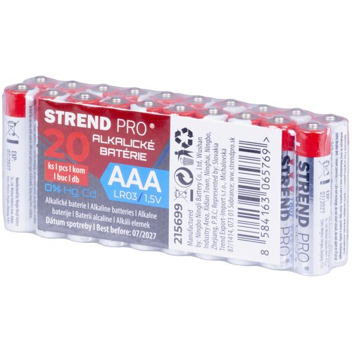 Baterie alkalick, AAA (LR03), 1,5V, sada 20ks, STREND PRO