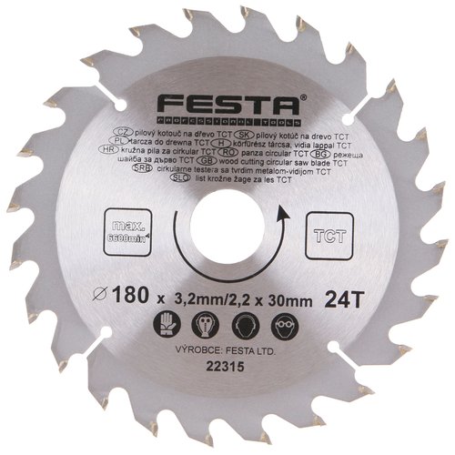 Kotou pilov, na devo, 180mm, 24 zub, 30/20mm, 3,2mm, TCT, FESTA