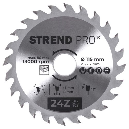#Kotou pilov, na devo, 115mm, 24 zub, 22,2mm, TCT, STREND PRO
