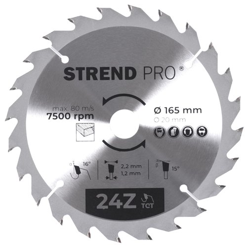 Kotou pilov, na devo, 165mm, 24 zub, 20/16mm, 2,2mm, TCT, STREND PRO