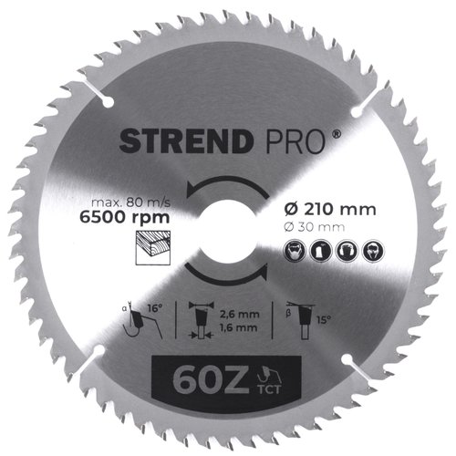 Kotou pilov, na devo, 210mm, 60 zub, 30/20mm, 2,6mm, TCT, STREND PRO