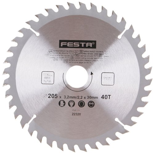 Kotou pilov, na devo, 205mm, 40 zub, 30/20mm, 3,2mm, TCT, FESTA