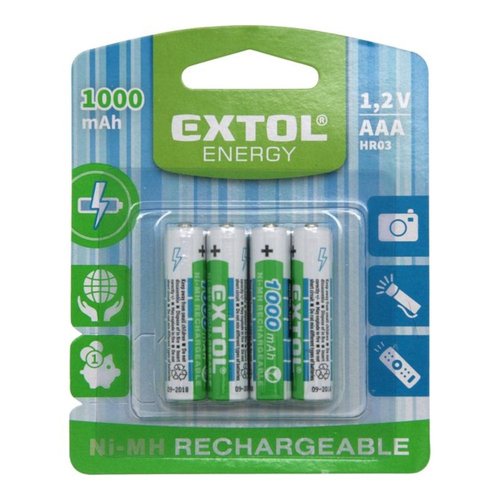 #Baterie nabjec Ni-MH, 1,2V, AAA (HR03), 1000mAh, sada 4ks, EXTOL ENERGY