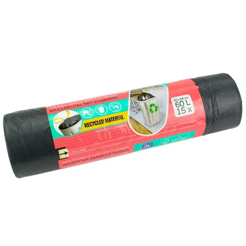 Odpadkov pytle  60L zatahovac, 60x68cm, v roli 15ks, LDPE 22m, ern, viGO!