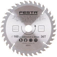 Kotou pilov, na devo, 160mm, 36 zub, 20/16mm, 2,8mm, TCT, FESTA